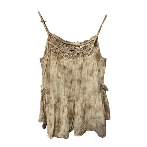 Black Tape_ Tops - Black Tape Tank Cream Tan Crochet Neck Side Tie Sleeveless Babydoll Top Small